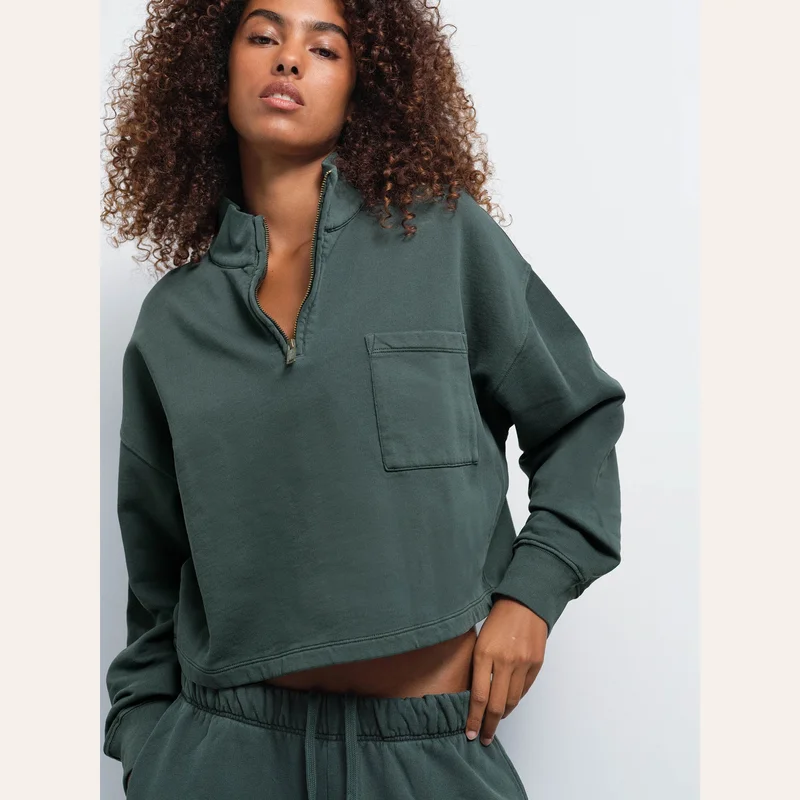 Mate the Label Organic Fleece Cropped Half-Zip — Balsam